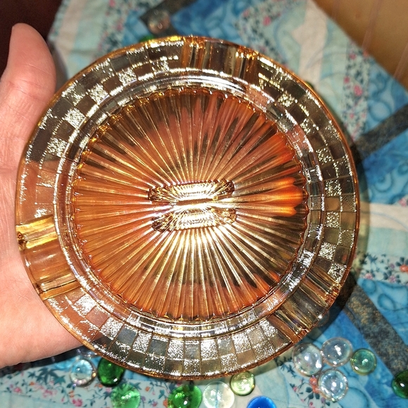 Carnival Glass Ashtray & Stand with Swivel Brass Handle, 1930 Vintage - Picture 13 of 16